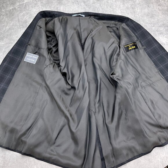 Hickey Freeman Blazer Men 44 Green Blue Windowpane Wool‎ Classic Jacket USA VTG - Picture 10 of 15